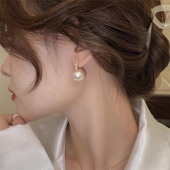 🆕 Women Gold Pearl Drop Earrings Dainty Wedding Diamond Fashion Jewelry Gift - Picture 2 of 6